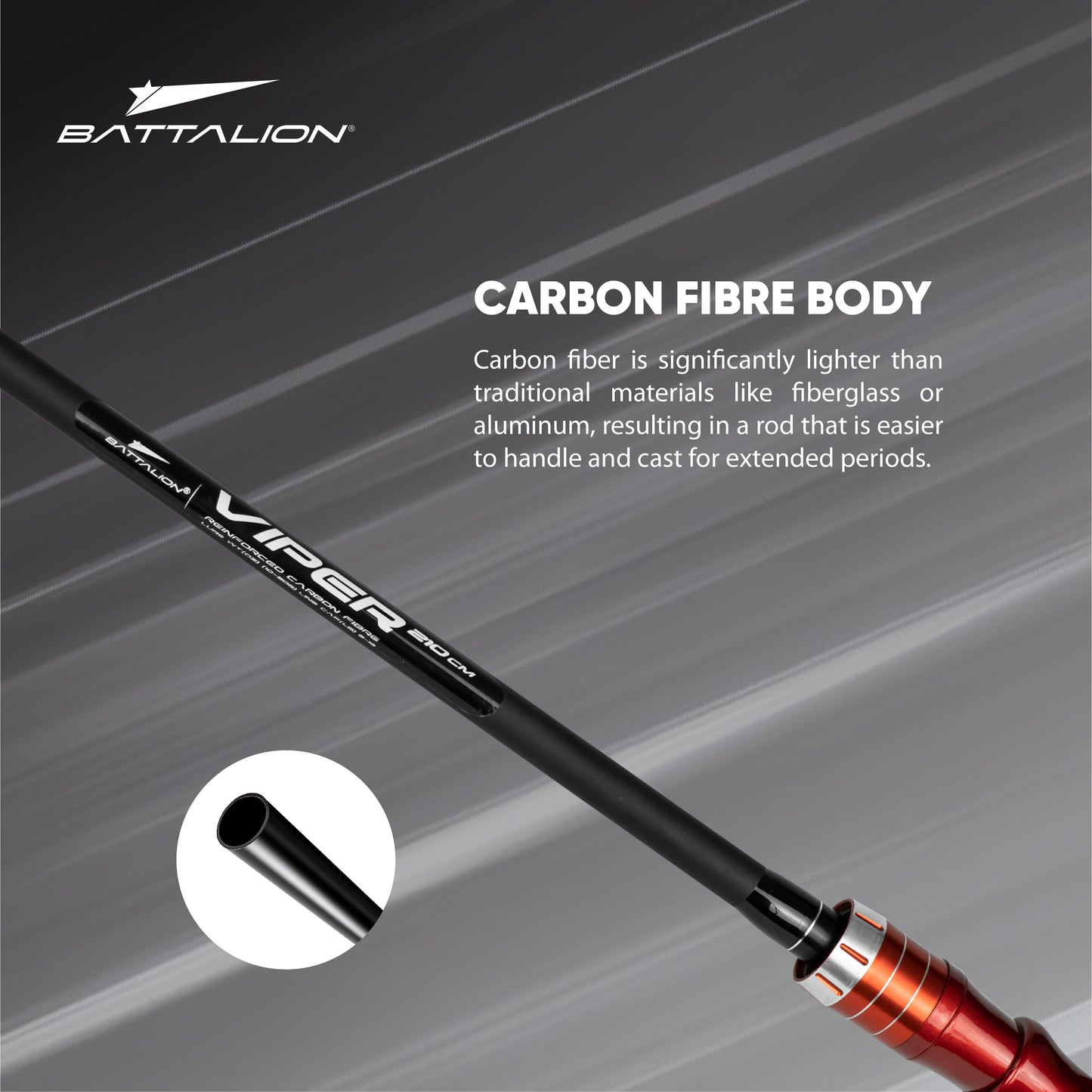 Battalion Viper 2 Piece Hi-Modulus Carbon Fibre Spinning Fishing Rod (210cm) Black Fishing Rod | Esay to Handle | Best Experience for Fishing