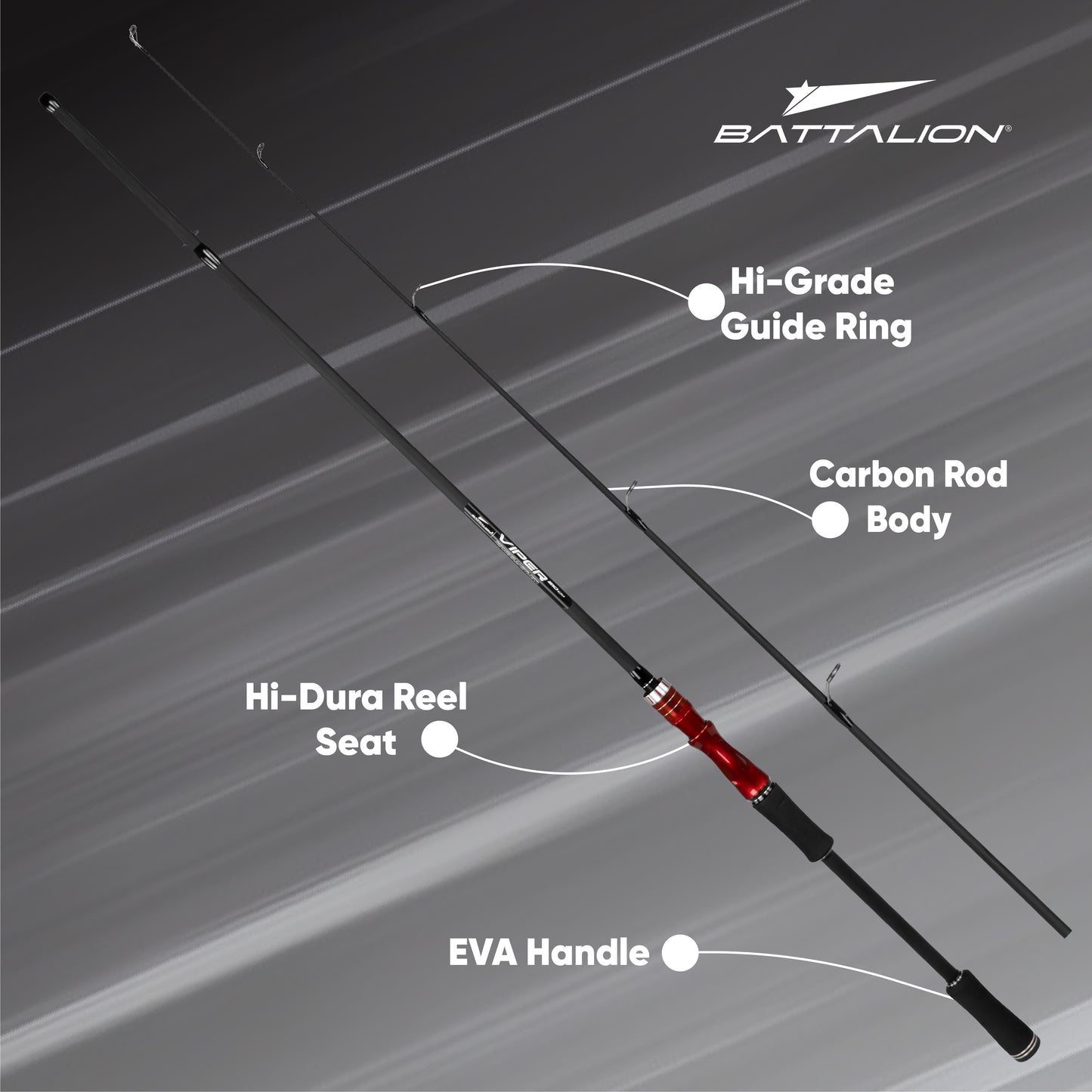 Battalion Viper 2 Piece Hi-Modulus Carbon Fibre Spinning Fishing Rod (210cm) Black Fishing Rod | Esay to Handle | Best Experience for Fishing