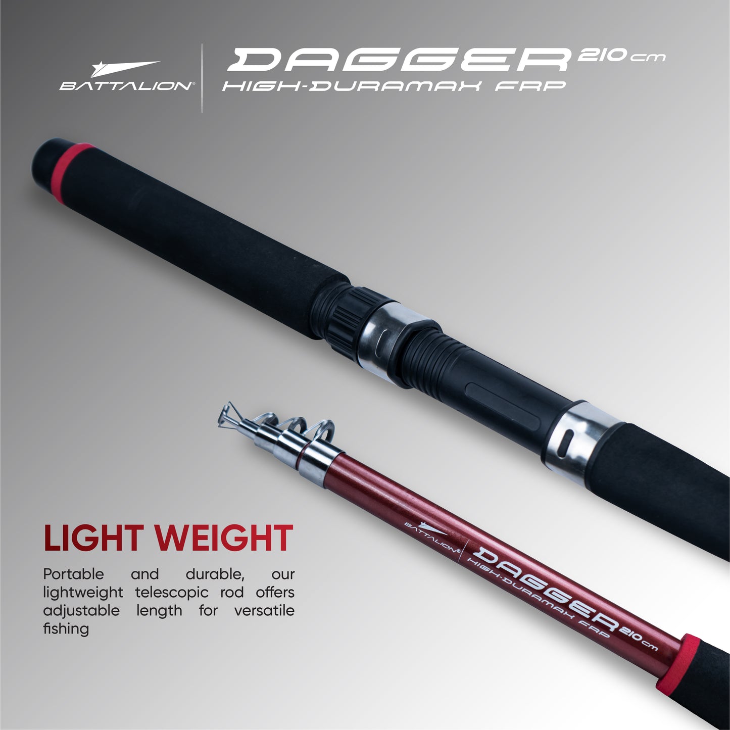 Battalion Dagger Telescopic 7Ft Durable Fishing Rod (210cm) Full Set with Pre-Spun Reel, Jigs, Lures, Extra Line, Float & Protection Bag (Fishing Rod Combo)